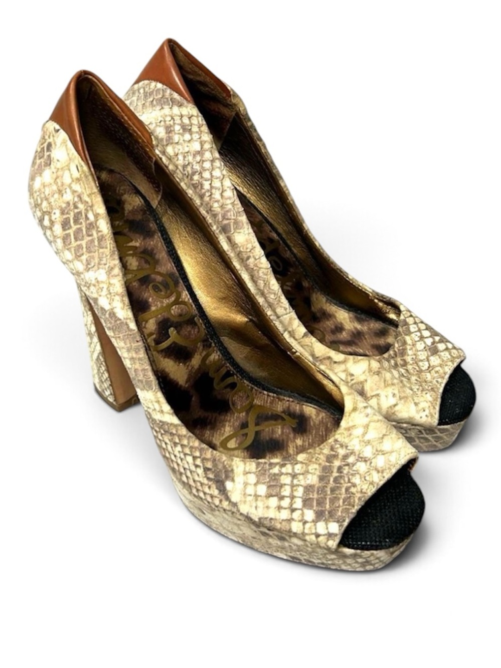 Sam Edelman Tacoma Snakeskin Peep Toe Platform Heels Leather Size 6.5